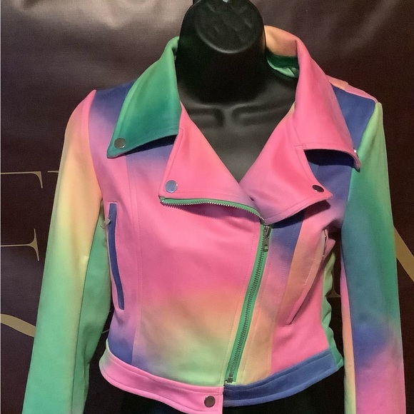 Love Highlight Women's Splash of Color Long Sleeves Painted Biker Jacket - Picture 3 of 11